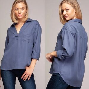 NWT 1250C' Women's Size M Tencel Blouse Top Blue Elevated Basic Workwear Casual